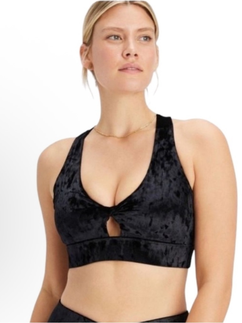 Fabletics Black Oasis Velour Twist Bra Size Small